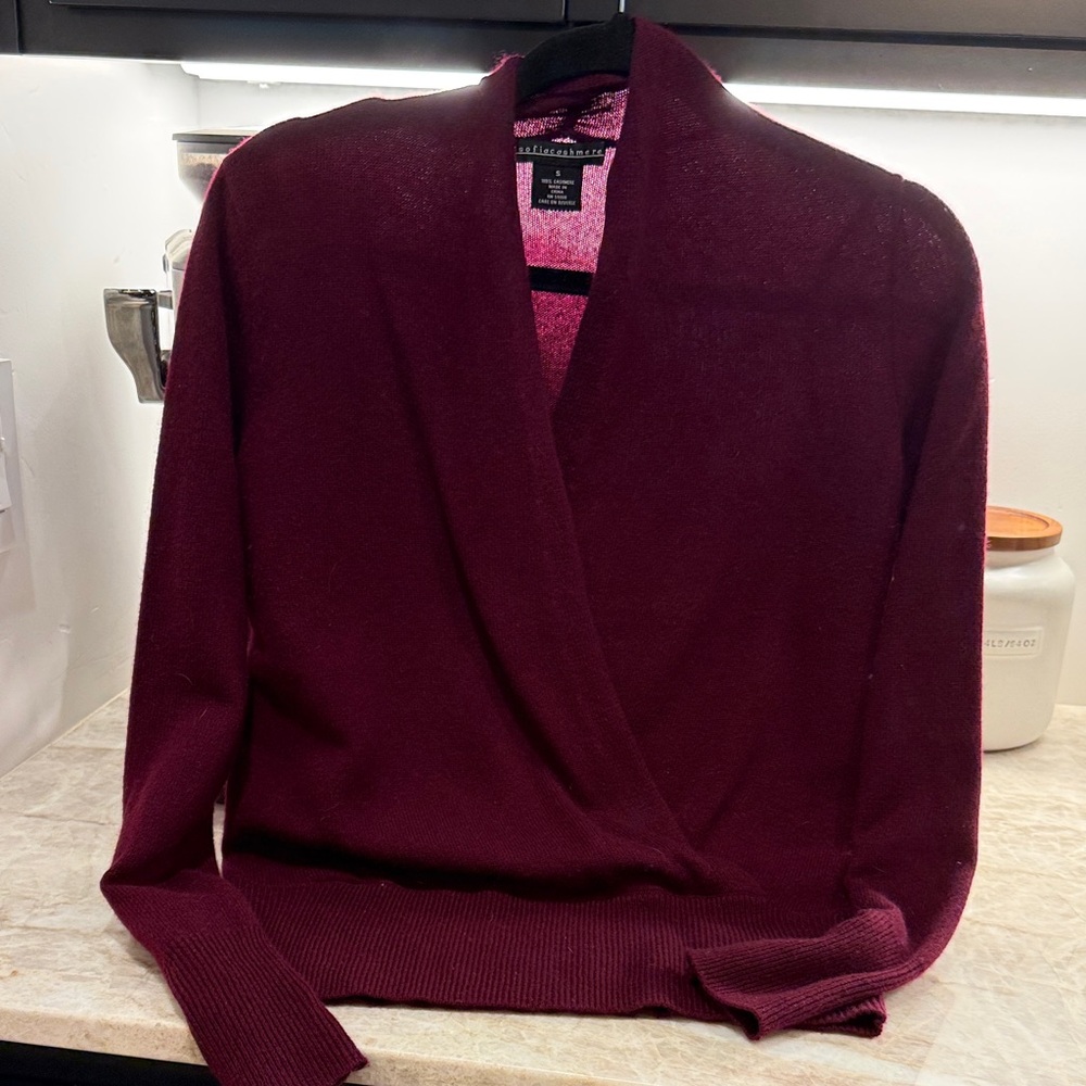Sofia Cashmere Deep Burgundy V-Neck Cashmere Sweater